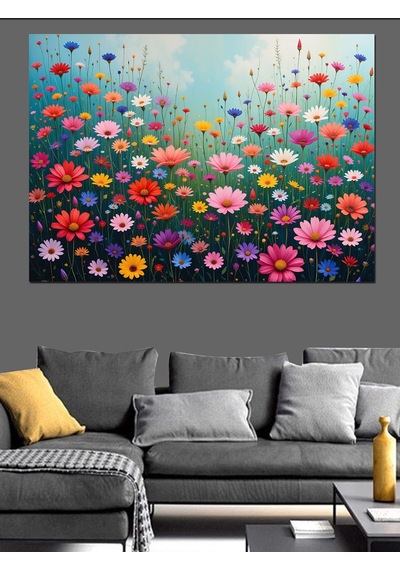 Canlı Çiçek Deseni Dekoratif Kanvas - Mdf Ahşap Tablo