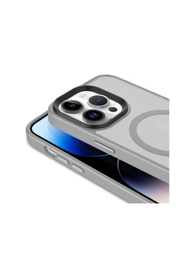 Apple Uyumlu iPhone 14 Pro Kılıf Mat Arka Yüzey Wireless Şarj Özellikli Kapak Flet M-safe Gri