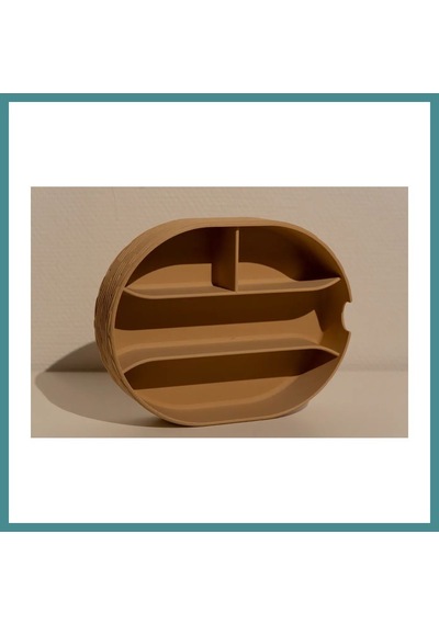 Trendexa 3d Baskı Bölmeli Çok Amaçlı Organizer Banyo Ve Masa Üstü Düzenleyici Oval Kutu 22x17 Cm Bej Mac