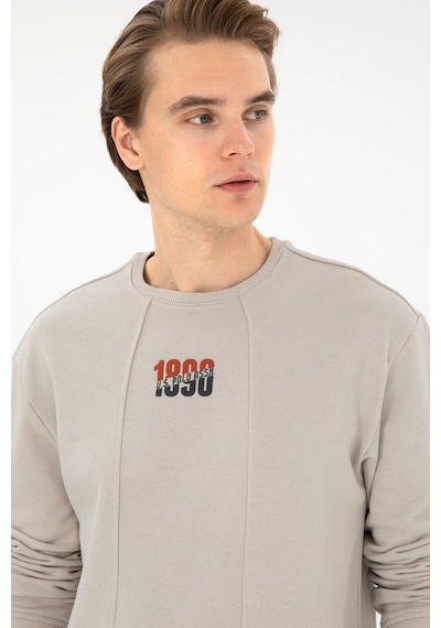U.S. Polo Assn. Erkek Comfort Fit Bisiklet Yaka Taş Sweatshirt 50293430-VR049