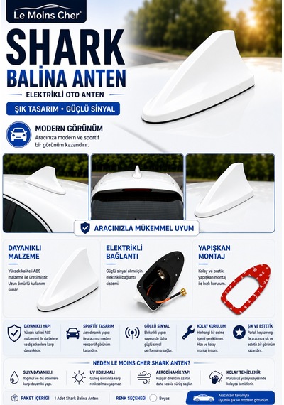 Bentley Azure Elektrikli Oto Shark Balina Anten Beyaz Balık Sırtı Yapışkanlı