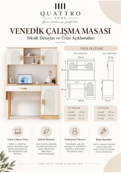 Venedik Kitaplıklı Çalışma Masası 120