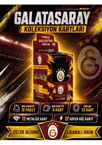 Mythos Go Galatasaray Futbolcu Kartları 12'li Kutu 2025/2026 72 Kart Resmi Lisanslı