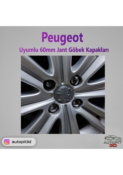 Peugeot 60mm Jant Göbek Kapakları 4 Adet Jant Göbek Kapakları