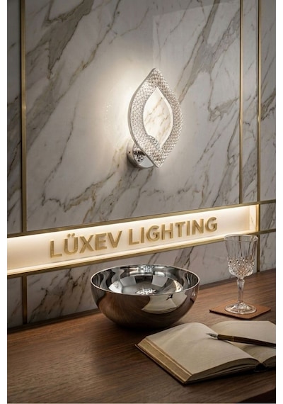 LumiaLighting Yonca Model Tekli Gümüş 3 Renk Modu Kristal Taşlı Salon Mutfak Yatak Çocuk Odası Aplik