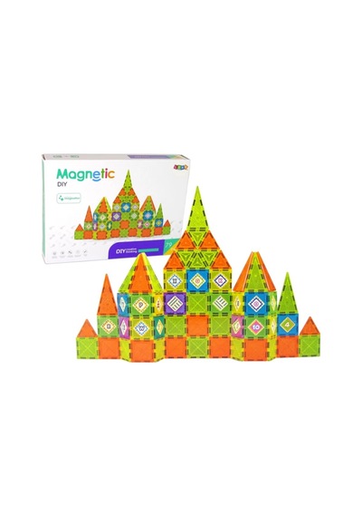 Magnetic 79 Parça Manyetik Blok Yapboz Stem Eğitici Oyuncak Kale Oyun Seti Eğitsel Kare Parça 5.5 Cm