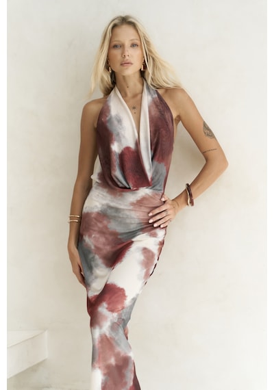 Mai Collection Mai Studios Co. Galagher Degaje Bordo Uzun Elbise Bordo