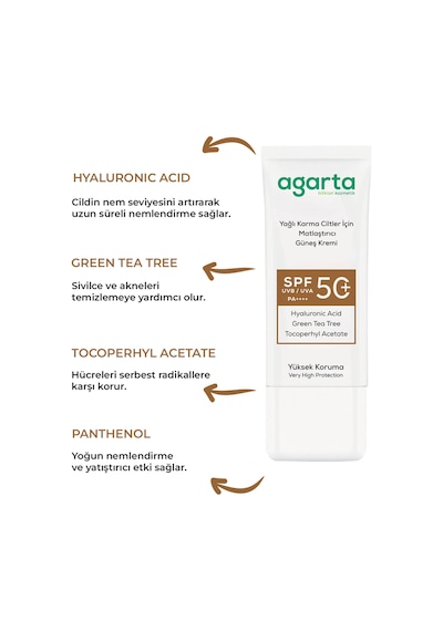 Agarta Matlaştırıcı Parlama Karşıtı 50 ML Spf+50 Güneş Kremi