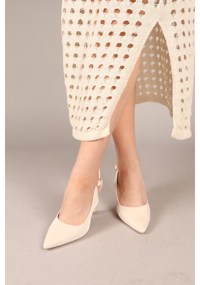 Birikon Diana Kroko Desenli Arkası Açık Stiletto Ten-7902 Ten