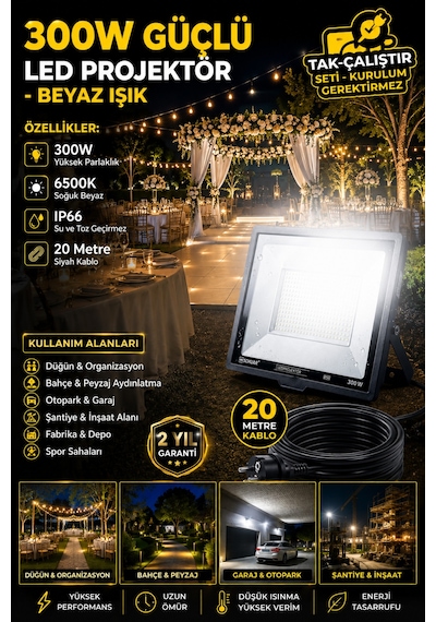 20 Metre Kablolu 300 Watt Seyyar Led Projektör Aydınlatma. Seyyar Aydınlarma Su Geçirmez Dış Mekan Ip66,beyaz Çok Güçlü Işık 20 Metre Kablolu 300 Watt Seyyar Led Projektör Aydınlatma. Seyyar Aydınlarma Su Geçirmez Dış Mekan Ip66,beyaz Çok Güçlü Işık