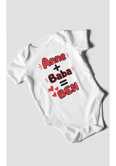 Morivokids Anne Ve Babaya Özel Kısa Kollu Bebek Body %100 Pamuk Beyaz