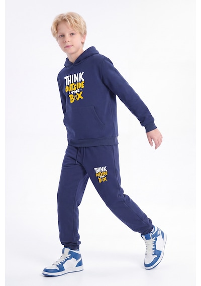 Fyk Kids 3 İplik Baskılı Kışlık Kanguru Cepli Kapüşonlu Erkek Çocuk 2'li Eşofman Takımı 4 Parça Lacivert-siyah-2