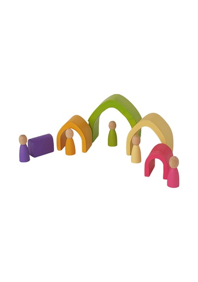 Waldorf Pastel Renkler 5'li Ev Ve 5'li Peg Bebek Seti Ahşap Oyunc