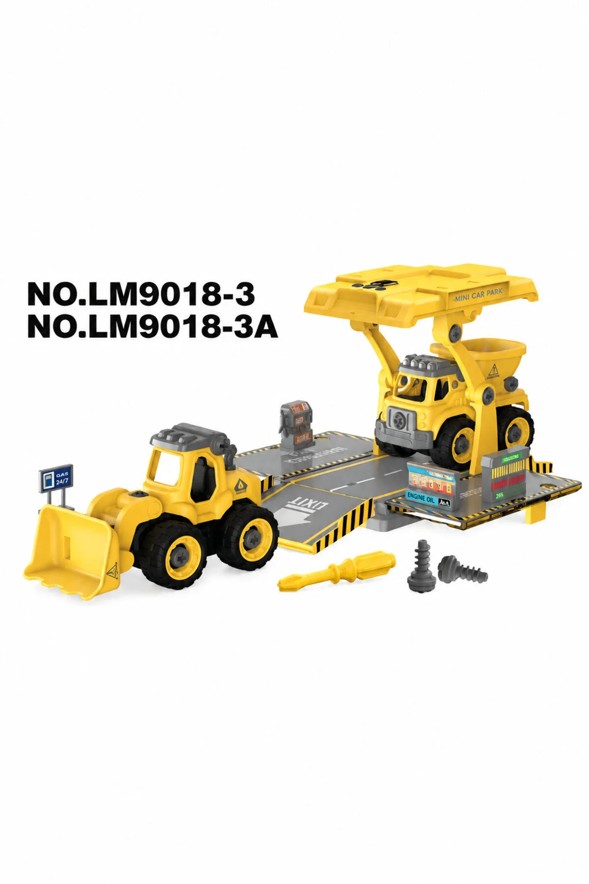 Metito Toys Sök-tak Otopark Seti, 70+ Parça, 2 Araç + 1 Otopark, Buldozer Ve Kum Kamyonlu, 3+ Yaş Hardal Sarısı