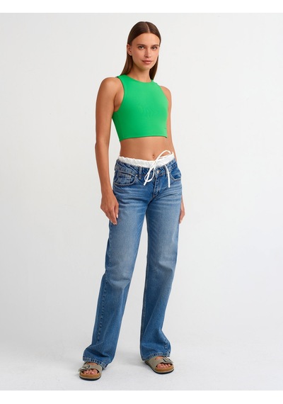 Dilvin Poliamid Crop Top Yeşil