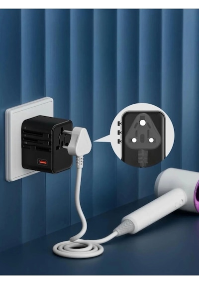 25w Evrensel Seyahat Adaptörü, Eu/us/uk/au Priz Dönüştürücü, 1x Usb, 2x Type-c Hızlı Şarj Diğer