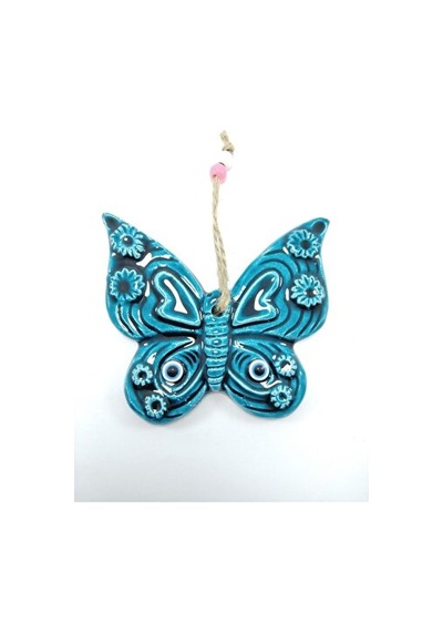 Seramik Kelebek Turkuaz El Yapımı Nazar Boncuğu Dekoru Hediyelik