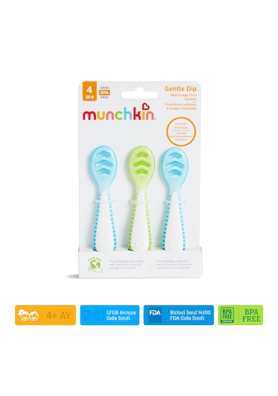 Munchkin Gentle Dip İlk Bebek Kaşığı 3'lü Set 4 Ay+ Aşamalı Beslenme Bpa İçermez Unisex Mavi-yeşil Mavi - Yeşil