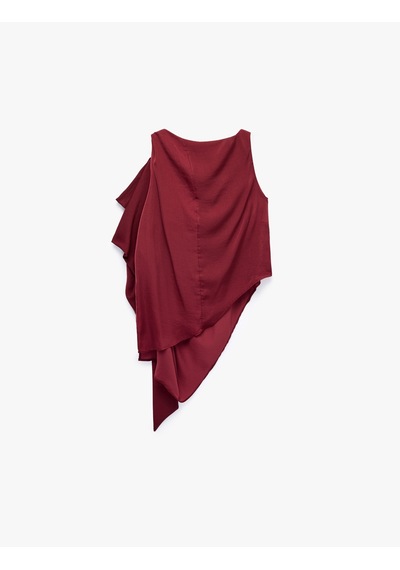 Koton Kolsuz Fular Detaylı Asimetrik Bluz Bordo 7wak60040pw