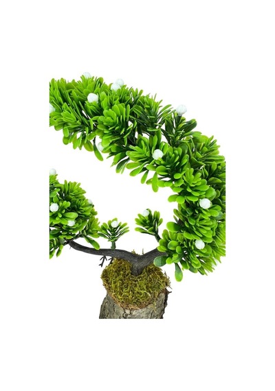 Yapay Çiçek Bonsai Ağacı Kütük Saksıda Beyaz Tomurcuklu Hilal Model Dekoratif Yapay Ağaç Bonzai 30 20 Cm