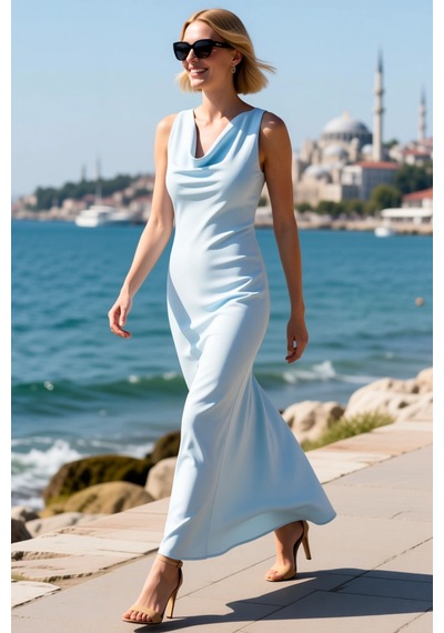 Benerly Kadın Degaje Yaka Kolsuz A-line Maxi Saten Dokuma Astarsız Gece E Açık Mavi Benerly Kadın Degaje Yaka Kolsuz A-line Maxi Saten Dokuma Astarsız Gece E Açık Mavi