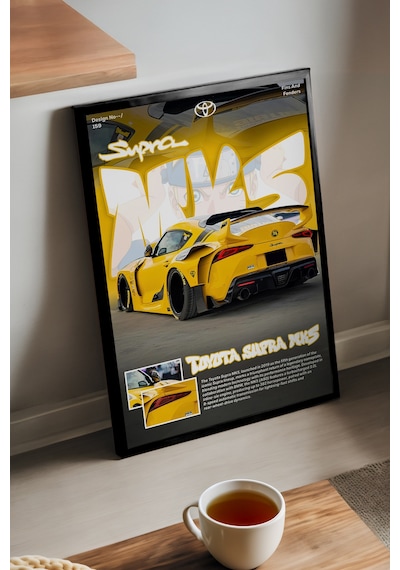 Toyota Supra Mk5 Siyah Ahşap Çerçeveli Poster, Dekoratif Araba Duvar Tablosu
