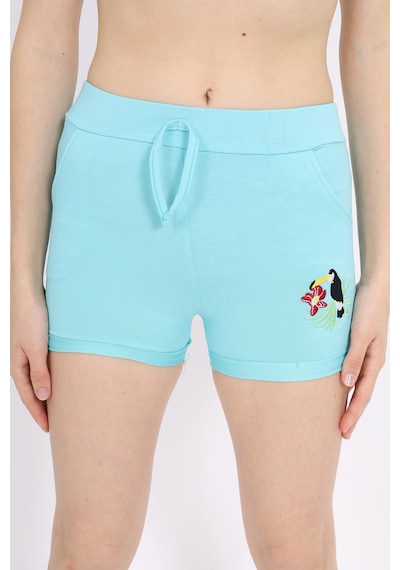 Toontoy Kids Kız Çocuk Paça Kuşlu Nakışlı Şort Turkuaz