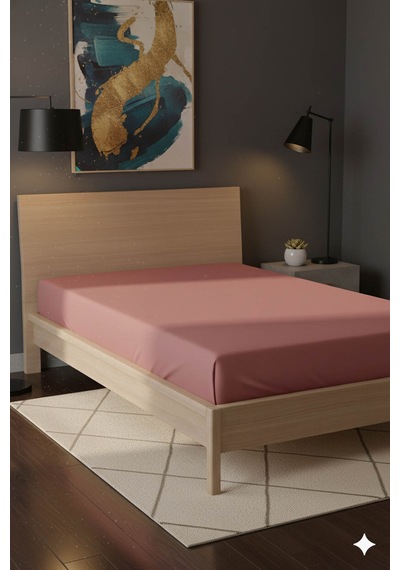 %100 Pamuk Ranforce Premium Tek Kişilik Lastikli Çarşaf - Pudra Pudra