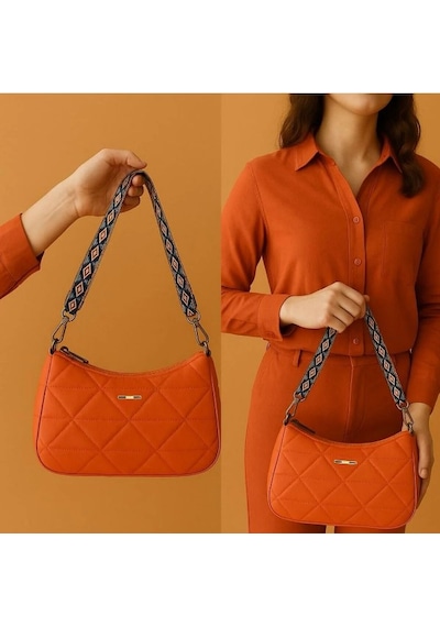Guard Leather Kapitone Kadın Omuz Çantası + Renkli Kartlık Turuncu