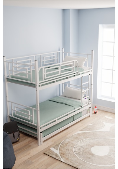 Moblay Defne Yavrulu Genç Çocuk Yatak Odası Metal Ranza Ve Karyola 90x190 Beyaz 90 x 190 Moblay Defne Yavrulu Genç Çocuk Yatak Odası Metal Ranza Ve Karyola 90x190 Beyaz 90 x 190