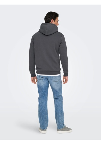 Only & Sons Erkek Regular Fit Koyu Gri Kapüşonlu Sweatshirt - 22018685