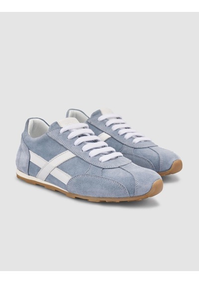 Monamae %100 Hakiki Deri Mavi Süet Bağcıklı Kadın Sneaker Mavi