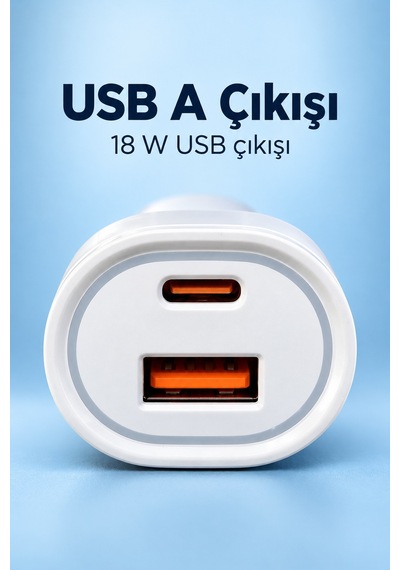Type C Ve Usb A Çift Çıkışlı Araç Şarj Aleti