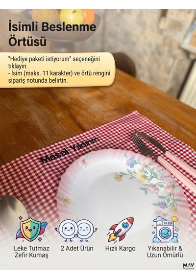 Mavdesign İsimli Beslenme Örtüsü 2 Adet Kırmızı