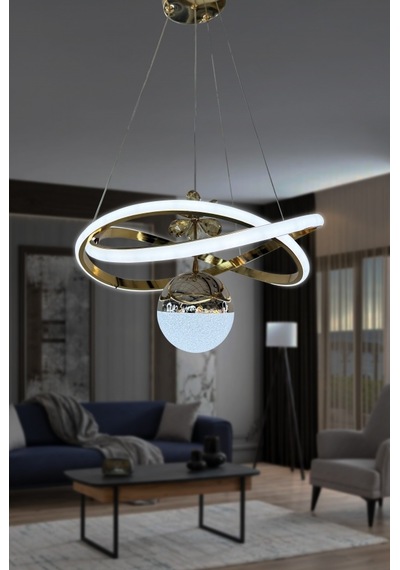 Dalga Tek Toplu Led Avize - - Kumandasız / Gold Gold