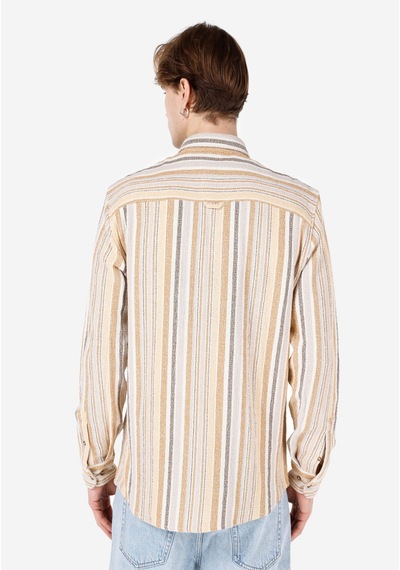 Colin's Colins Regular Fit Shirt Neck Çizgili Erkek Kahverengi Uzun Kol Gömlek Cl1067863 Q1.v1 Crm Caramel