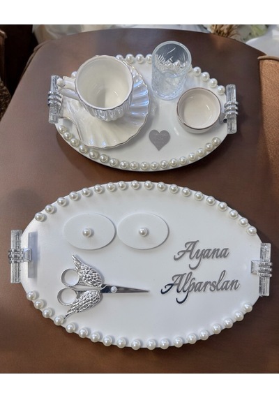 Lustre İncili Söz Nişan Tepsisi Krem