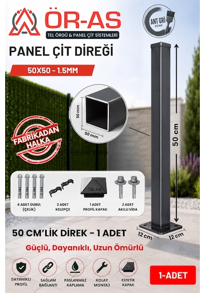 Panel Çit Direği Aksesuarlı- -50cm- Renk Antrasit Gri