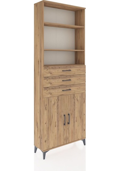 Arges Dolap 4 Raflı 3 Çekmeceli 2 Kapaklı 88x30x243 Çam-çam Çam