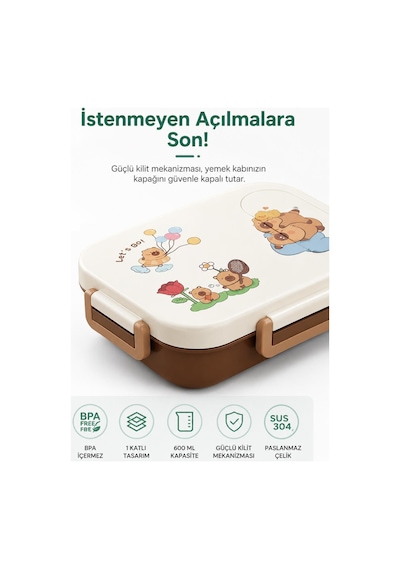 Vagonlife Vgn-7189 Let's Go 600 Ml Tek Katlı 2 Bölmeli Paslanmaz Çelik Yemek Kabı Lunch Box Çok Renkli