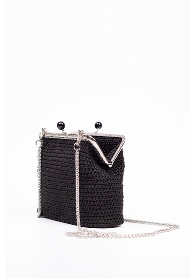 Fabric Craft Bag Omuz Çanta Floş İplik Metal Askılı Siyah - Gümüş