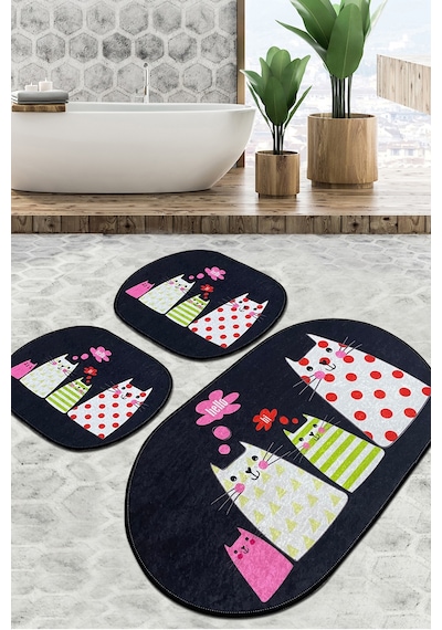 Four Cats Banyo Halısı Djt 3 Lü Set Çok Renkli