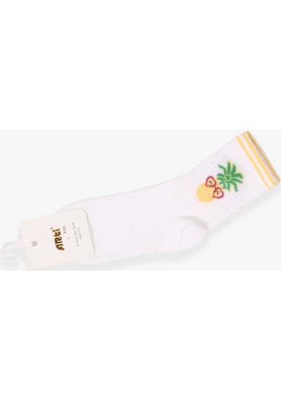 Katamino Breeze Kız Çocuk Soket Çorap Ananas Desenli Beyaz (5-6-13-14 Yaş)
