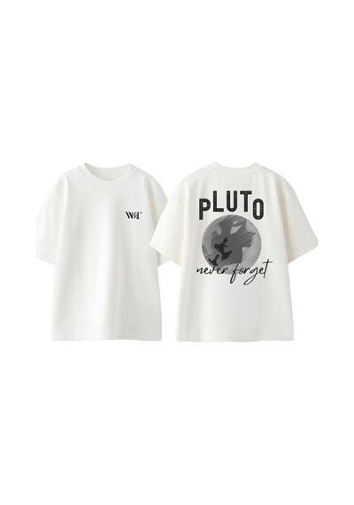 Thewert Pluto Never Forget 1 Tasarım Sırt Baskılı Pamuk Beyaz Oversize T-shirt