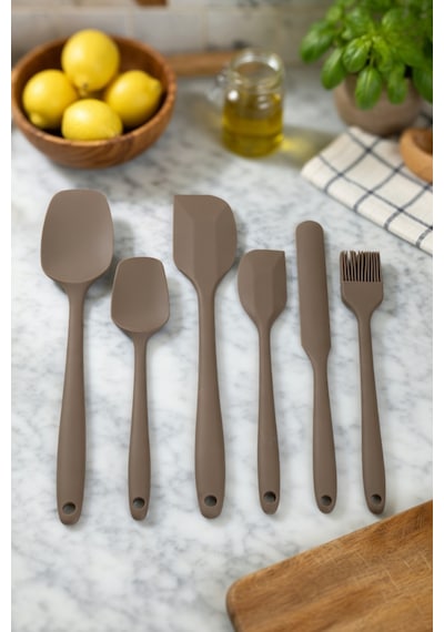 6'lı Kahverengi Silikon Spatula Seti Isıya Dayanıklı Pasta Kek Hamur Kazıyıcı Ve Silikon Fırça Seti Yapışmaz Tencere Tava Uyumlu Mutfak Gereçleri Kahverengi Kahverengi