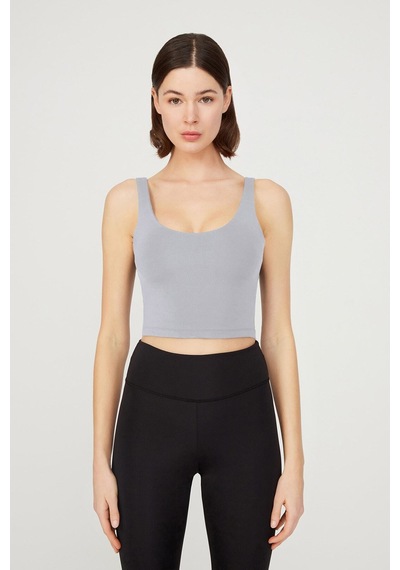 Los Ojos Gri Hafif Destekli Sırt Detaylı Kaplı Crop Top Büstiyer Cropped Gri