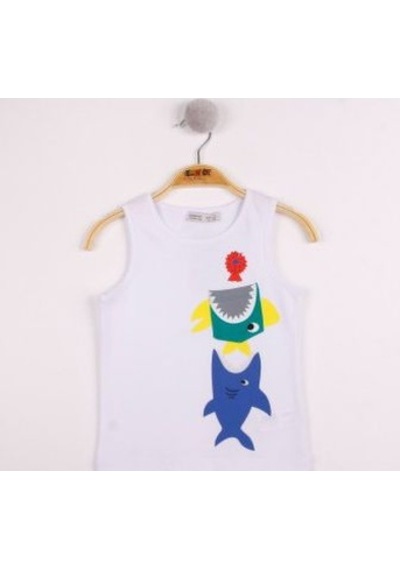 Toontoy Kids Erkek Çocuk Cepli Balık Baskılı Atlet Beyaz