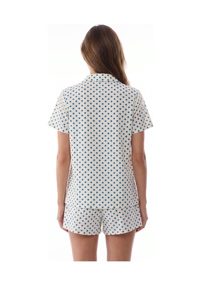 Penti Ekru Blue Dots Gömlek Şort Pijama Takımı Ecru