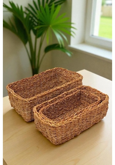 3'lü Naturel Dikdörtgen Organizer Sepet -pnl-ph31 S/3