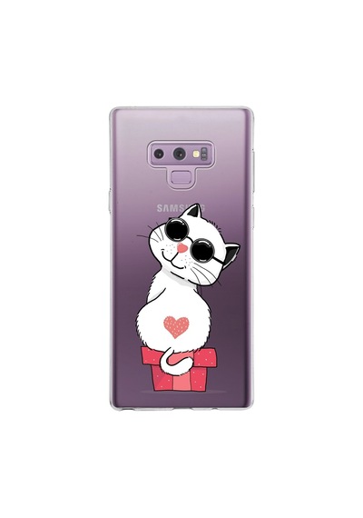 Samsung Galaxy Uyumlu Note 9 Kapak Cool Cat Tasarımlı Şeffaf Silikon Kılıf Şeffaf